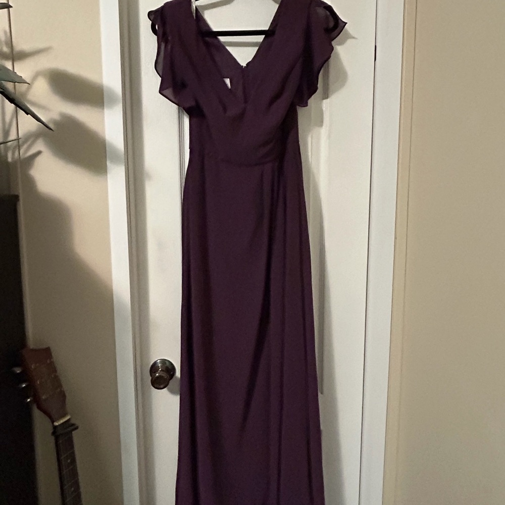 Deep Plum V-Neck Maxi Dress with Flutter Sleeves